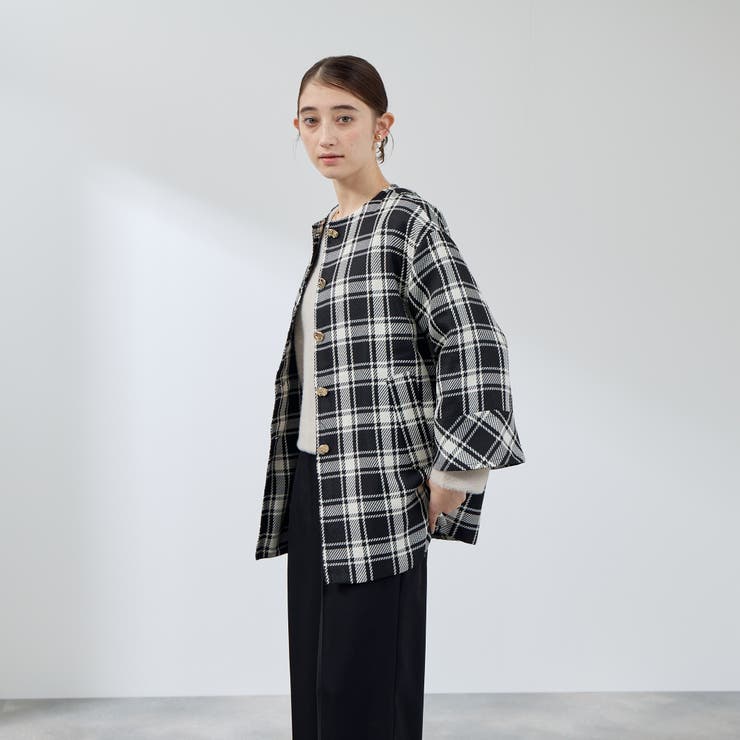 ツィーディチェックノーカラーコート≪手洗い可能≫ | QUEENS COURT | 詳細画像1 