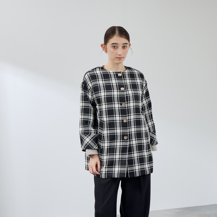 ツィーディチェックノーカラーコート≪手洗い可能≫ | QUEENS COURT | 詳細画像4 