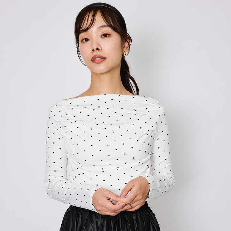 ホワイト | モノトーンドットオフショルカットソー≪手洗い可能≫ | QUEENS COURT