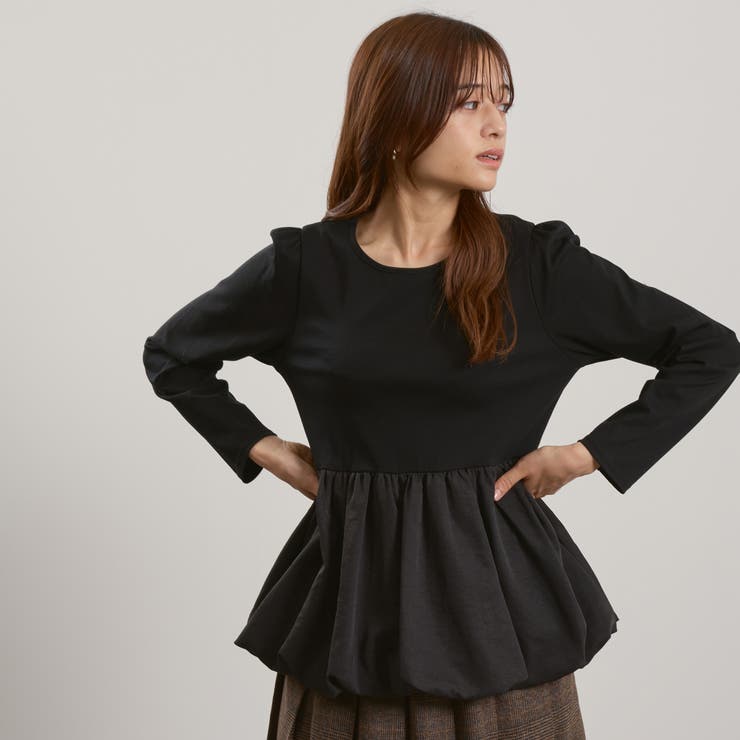 ブラック | シルキースムースバルーンヘムカットソー≪手洗い可能≫ | QUEENS COURT