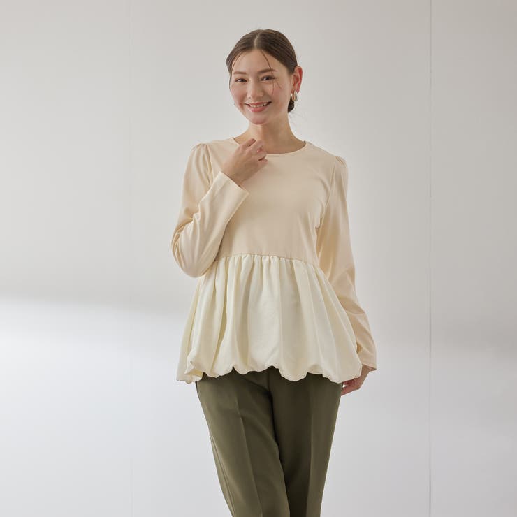 アイボリー | シルキースムースバルーンヘムカットソー≪手洗い可能≫ | QUEENS COURT