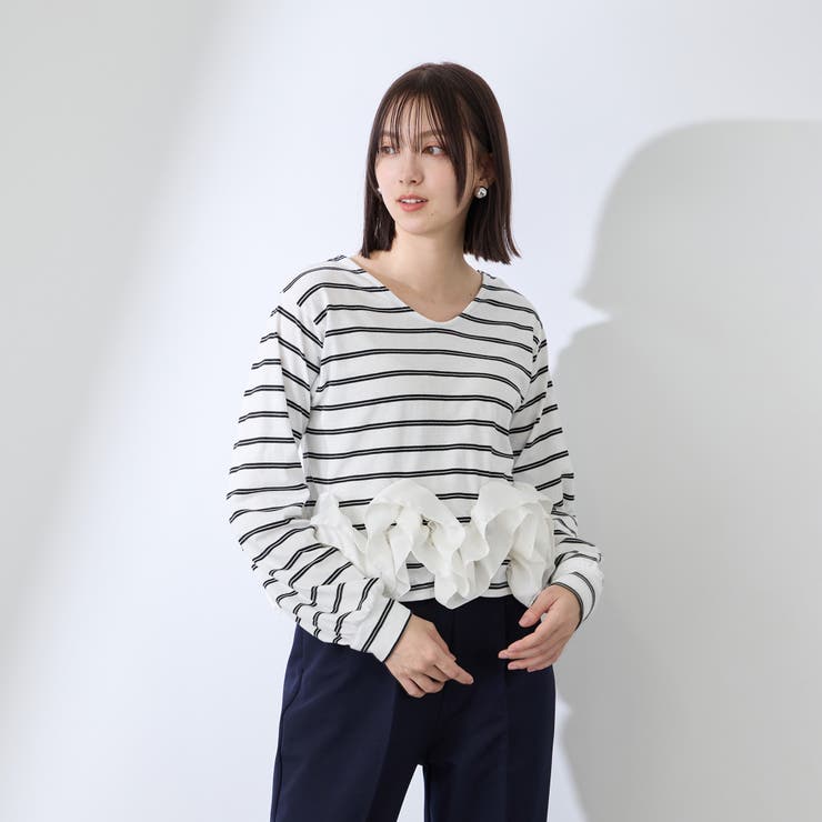 オフホワイト | ラッフルヘムクロプトプルオーバー | QUEENS COURT