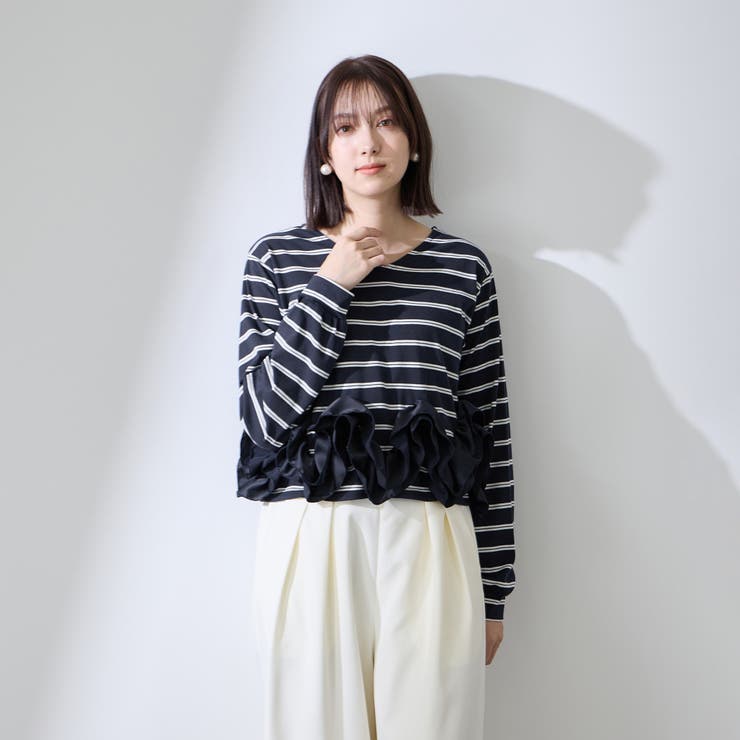 ネイビー | ラッフルヘムクロプトプルオーバー | QUEENS COURT