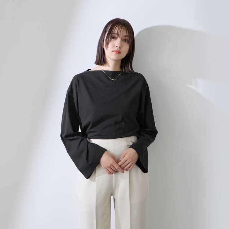 ブラック | ハイゲージ天竺ボートネックプルオーバー | QUEENS COURT