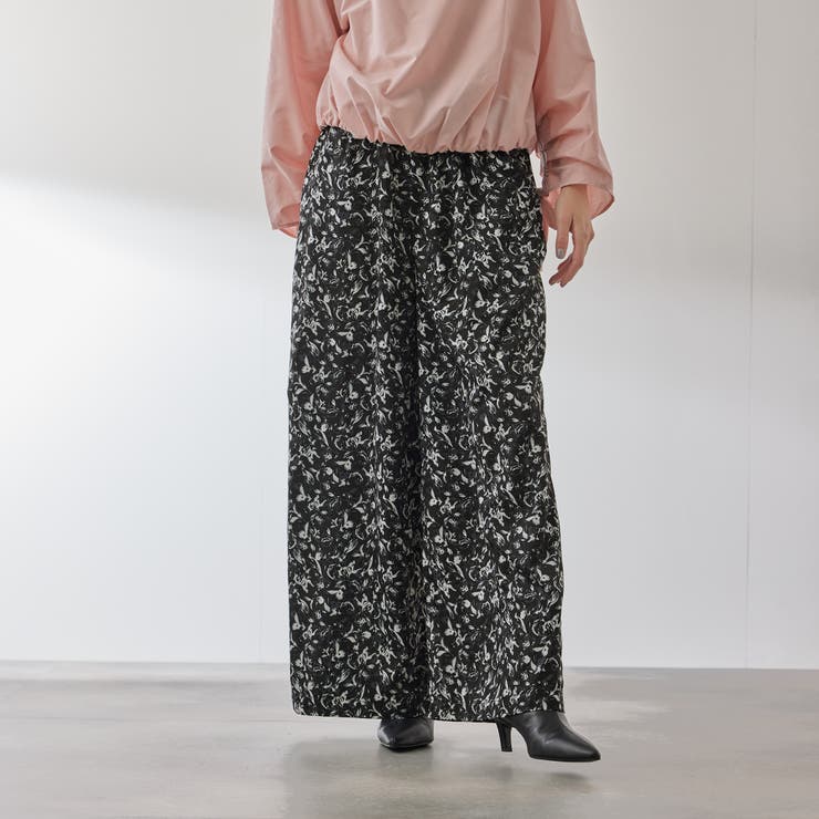ブラック系その他 | マルチフラワーイージーワイドパンツ≪手洗い可能≫ | QUEENS COURT