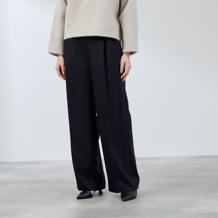 ブラック | ナチュレッチセンタープレスワイドパンツ≪手洗い可能≫ | QUEENS COURT