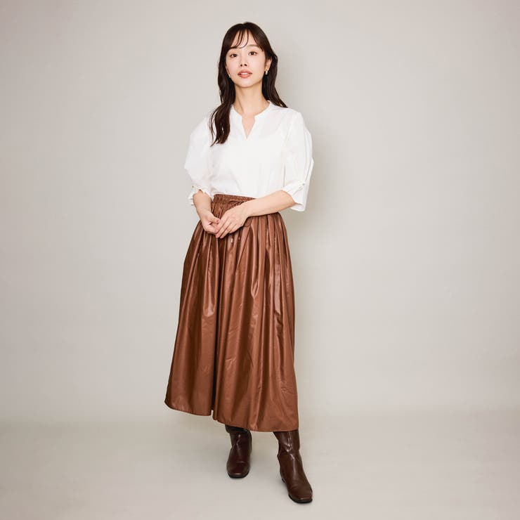 シアーレザー調フレアスカート≪手洗い可能≫ | QUEENS COURT | 詳細画像5 