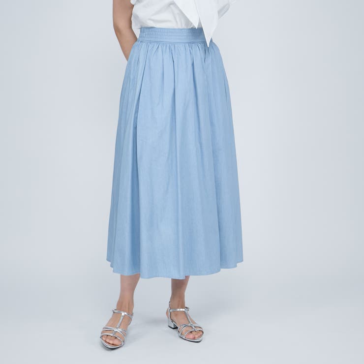 ダンガリーデニムギャザーフレアスカート≪手洗い可能≫ | QUEENS COURT | 詳細画像1 