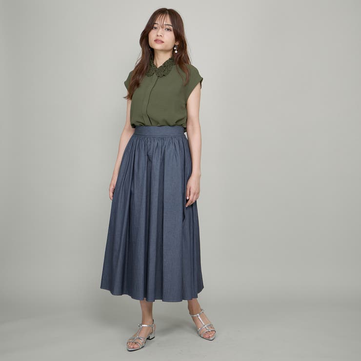 ダンガリーデニムギャザーフレアスカート≪手洗い可能≫ | QUEENS COURT | 詳細画像6 