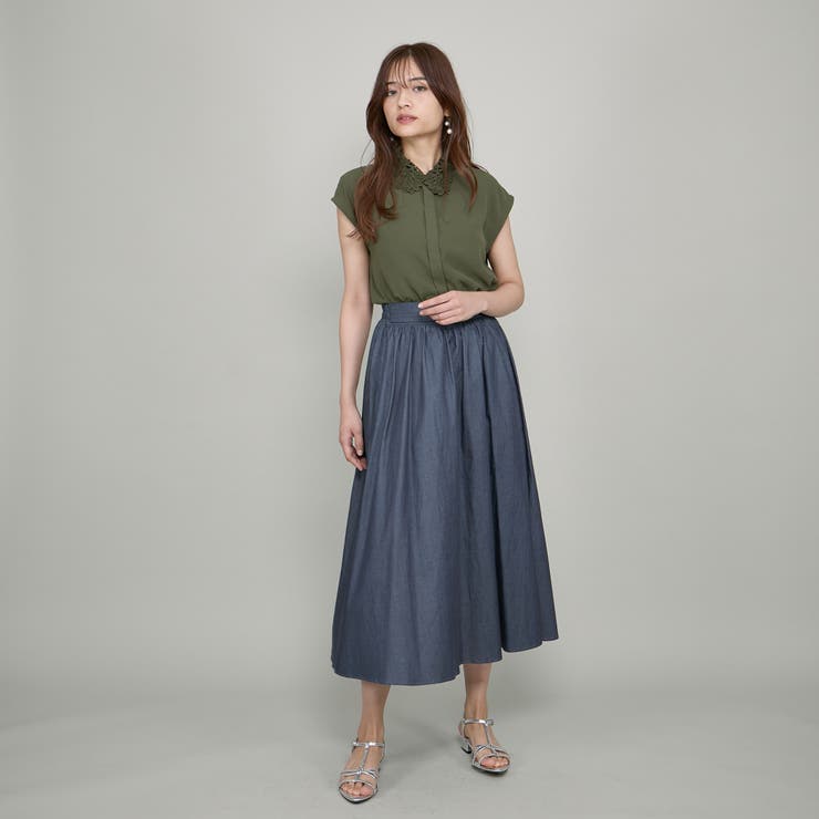 ダンガリーデニムギャザーフレアスカート≪手洗い可能≫ | QUEENS COURT | 詳細画像7 