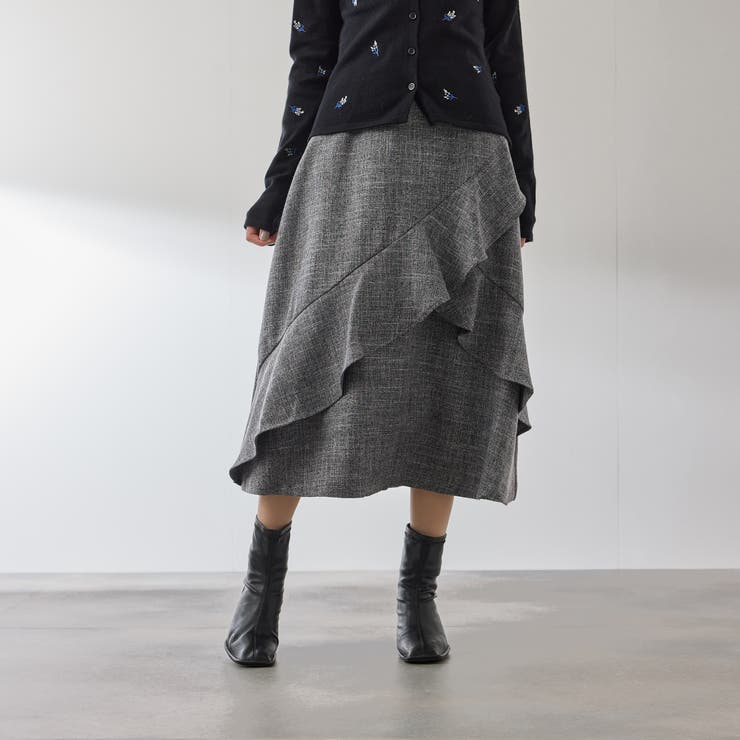 グレー系その他 | ツィードライクアシメフリルスカート≪手洗い可能≫ | QUEENS COURT