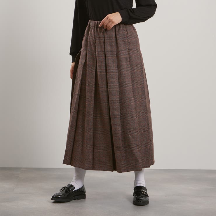 ブラウン系その他 | マルチグレンチェックタックプリーツスカート≪手洗い可能≫ | QUEENS COURT
