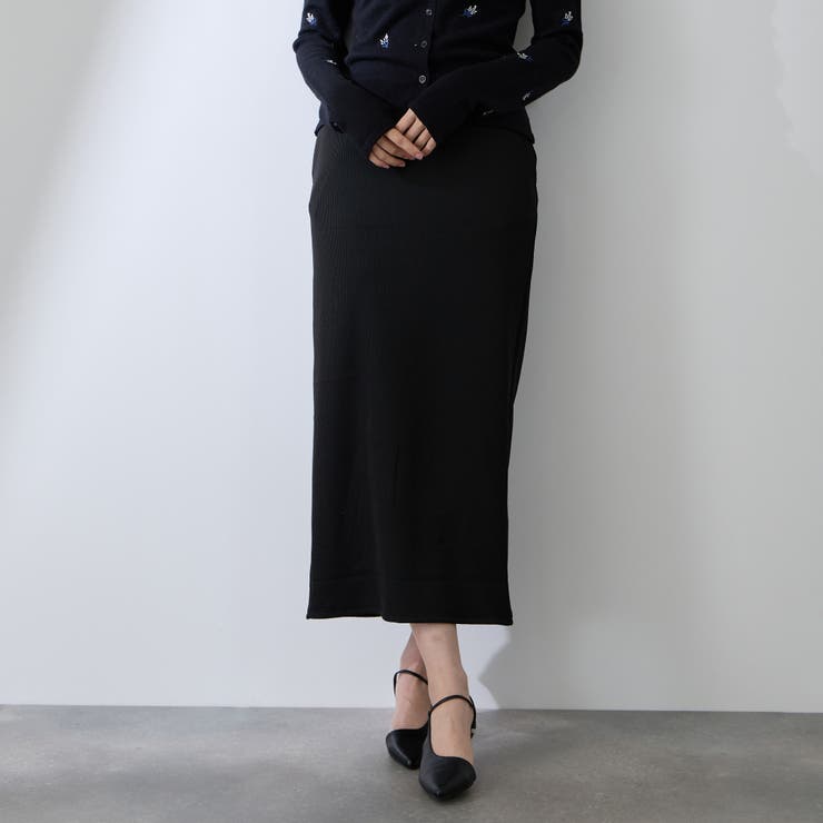 ブラック | ミドルリブナロースカート≪洗濯機で洗える≫ | QUEENS COURT