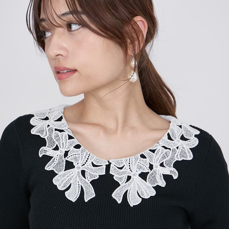 リボンレースカラーリブニット≪手洗い可能≫ | QUEENS COURT | 詳細画像8 