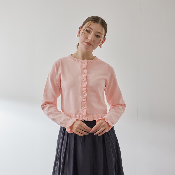ピンク | スポンディッシュニットフリルカーディガン≪手洗い可能≫ | QUEENS COURT