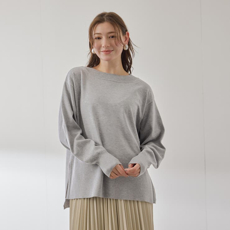 ライトグレー | シアバターボートネックニット≪手洗い可能≫ | QUEENS COURT