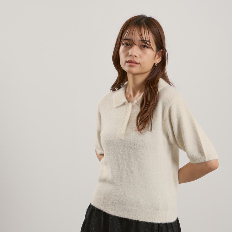 アイボリー | シャギーヤーンポロニットトップス≪手洗い可能≫ | QUEENS COURT