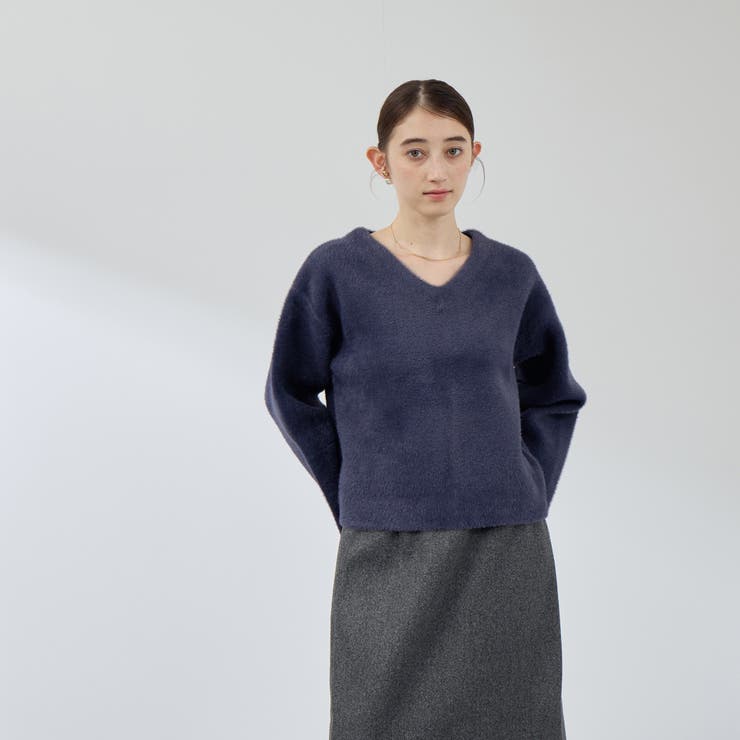 ネイビー | フェレットタッチWフェイスボクシーニット≪手洗い可能≫ | QUEENS COURT