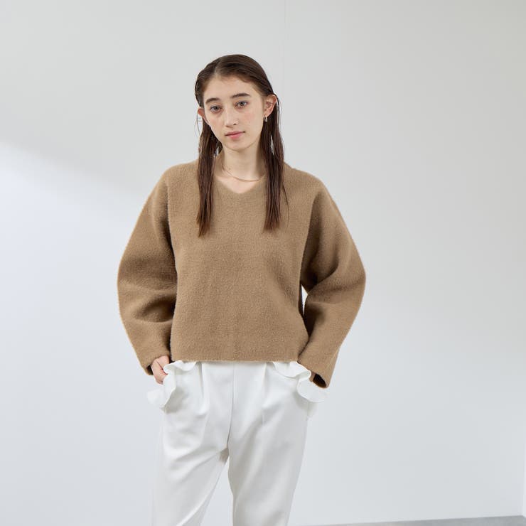 ブラウン | フェレットタッチWフェイスボクシーニット≪手洗い可能≫ | QUEENS COURT