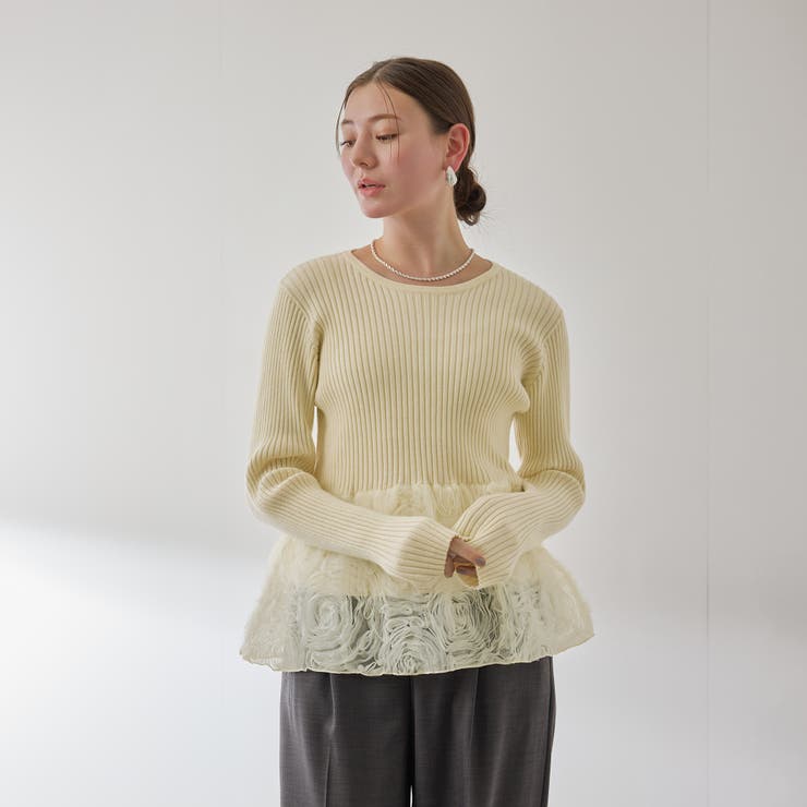 フラワーチュールペプラムリブニット≪手洗い可能≫ | QUEENS COURT | 詳細画像1 