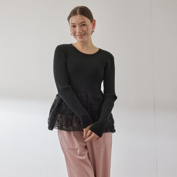フラワーチュールペプラムリブニット≪手洗い可能≫ | QUEENS COURT | 詳細画像4 