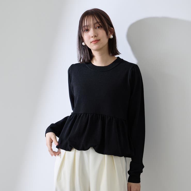 ブラック | バルーンヘムニットプルオーバー≪手洗い可能≫ | QUEENS COURT