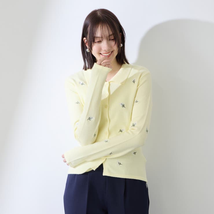 フラワー刺繍ポロニットトップス | QUEENS COURT | 詳細画像1 