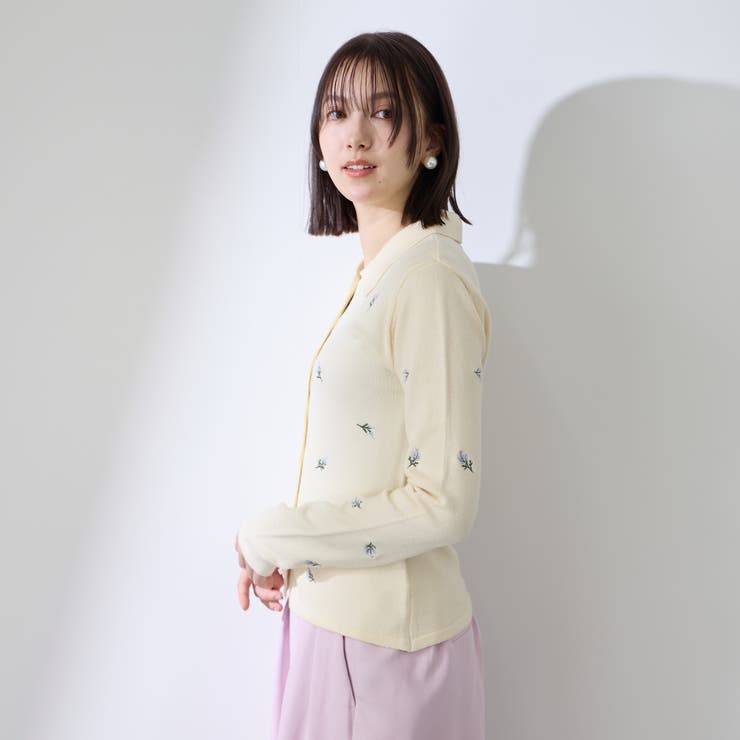 フラワー刺繍ポロニットトップス | QUEENS COURT | 詳細画像3 