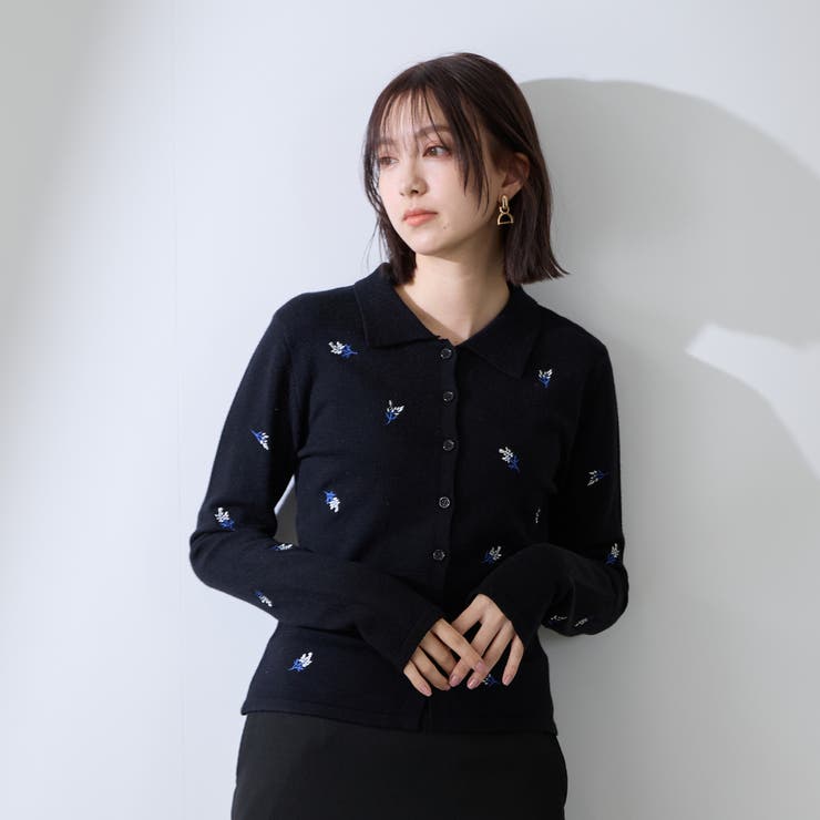 フラワー刺繍ポロニットトップス | QUEENS COURT | 詳細画像5 