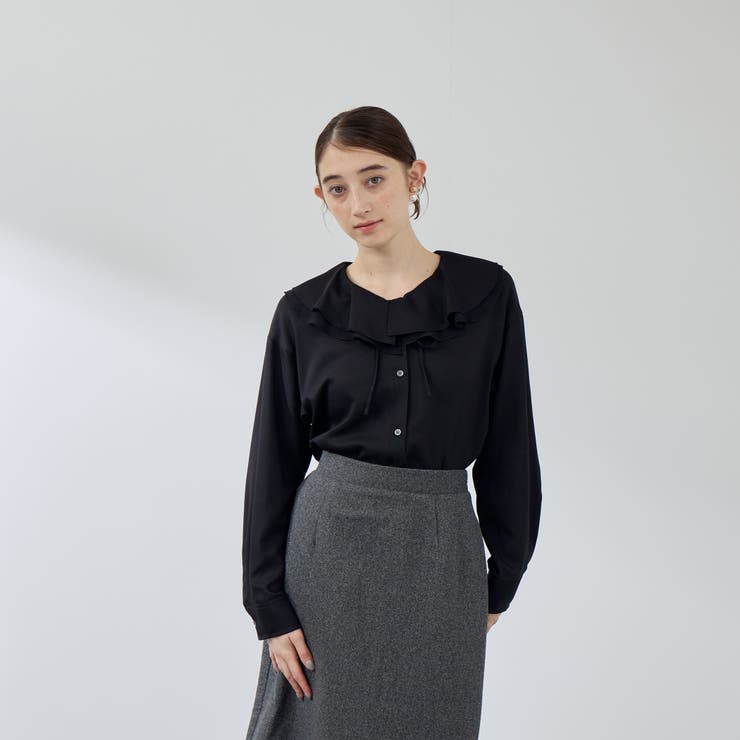 ブラック | ナチュラルストレッチフレアカラーブラウス≪手洗い可能≫ | QUEENS COURT