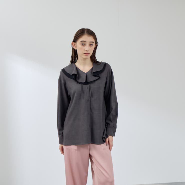ダークグレー | ナチュラルストレッチフレアカラーブラウス≪手洗い可能≫ | QUEENS COURT