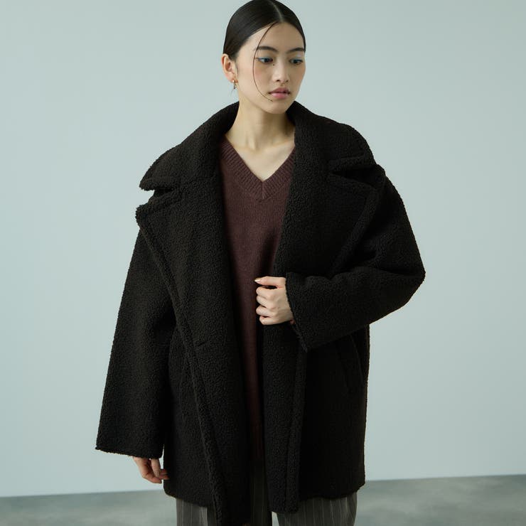 ブラック | フェイクムートンミドルダブルコート | VICKY