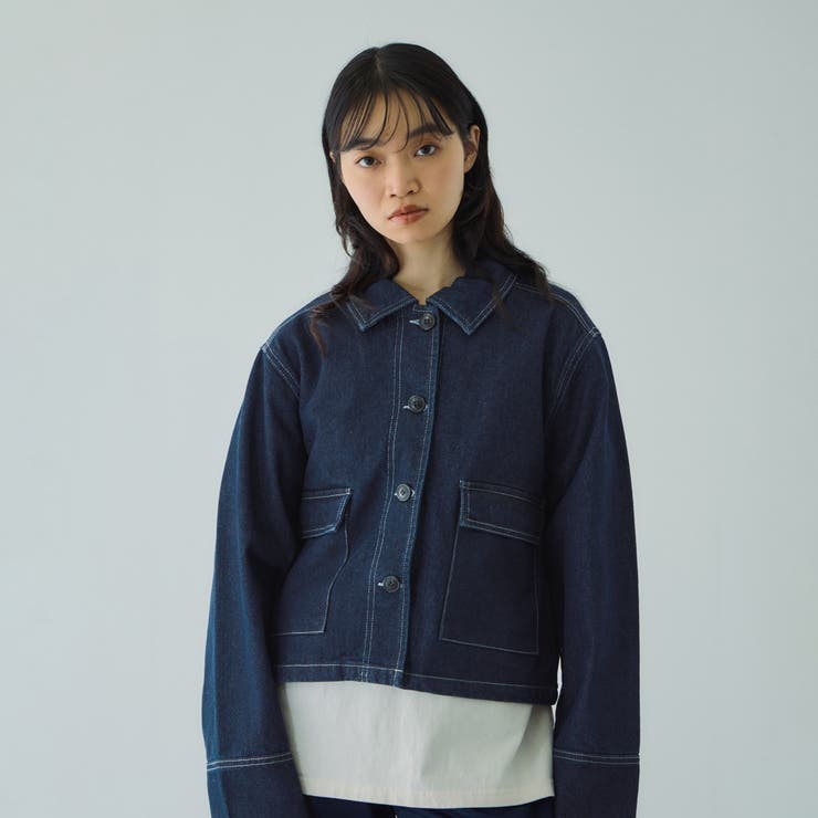 ネイビー | フラップポケットショートデニムブルゾン≪手洗い可能≫ | VICKY