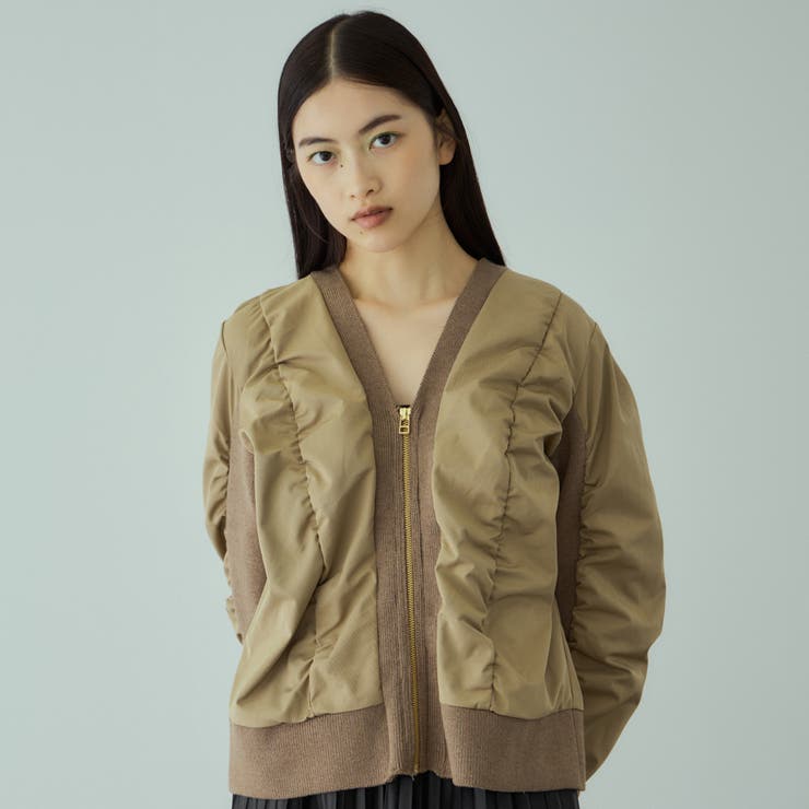 ベージュ | ミラノリブギャザーZIPブルゾン | VICKY
