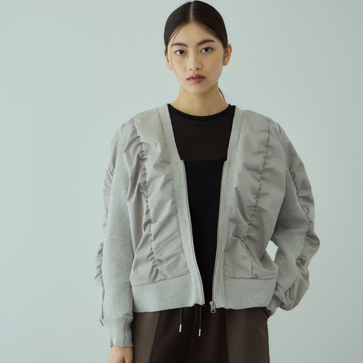 ライトグレー | ミラノリブギャザーZIPブルゾン | VICKY
