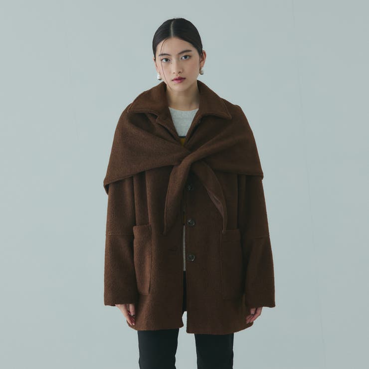 ブラウン | ショール付きスライバーニットコート  | VICKY
