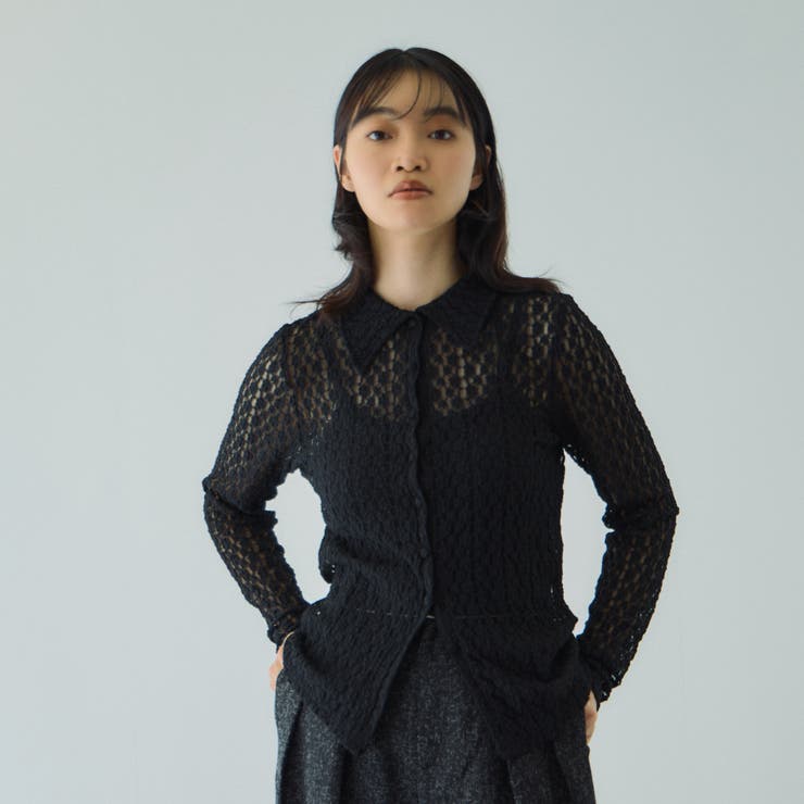 ブラック | カットレースポロトップス≪手洗い可能≫ | VICKY