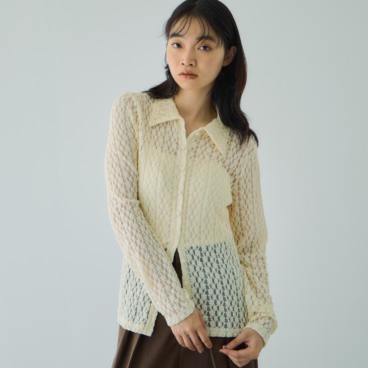 アイボリー | カットレースポロトップス≪手洗い可能≫ | VICKY