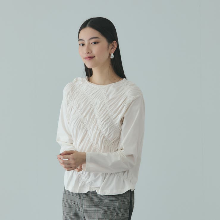 オフホワイト | ギャザーラインフロントカットソー≪洗濯機で洗える≫ | VICKY