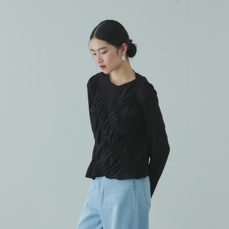 ブラック | ギャザーラインフロントカットソー≪洗濯機で洗える≫ | VICKY