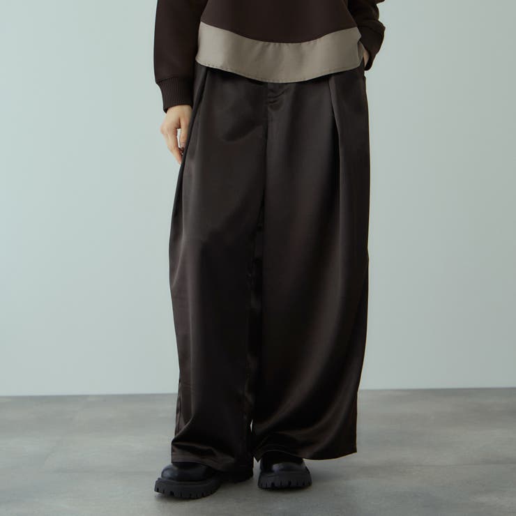 ブラック | ヘビーサテンタックワイドパンツ≪手洗い可能≫ | VICKY