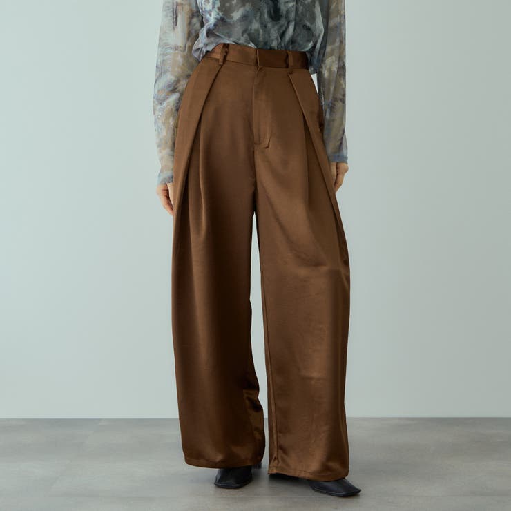 ブラウン | ヘビーサテンタックワイドパンツ≪手洗い可能≫ | VICKY