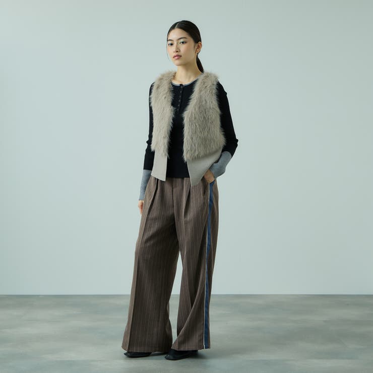 ストライプサイドラインワイドパンツ≪手洗い可能≫ | VICKY | 詳細画像7 