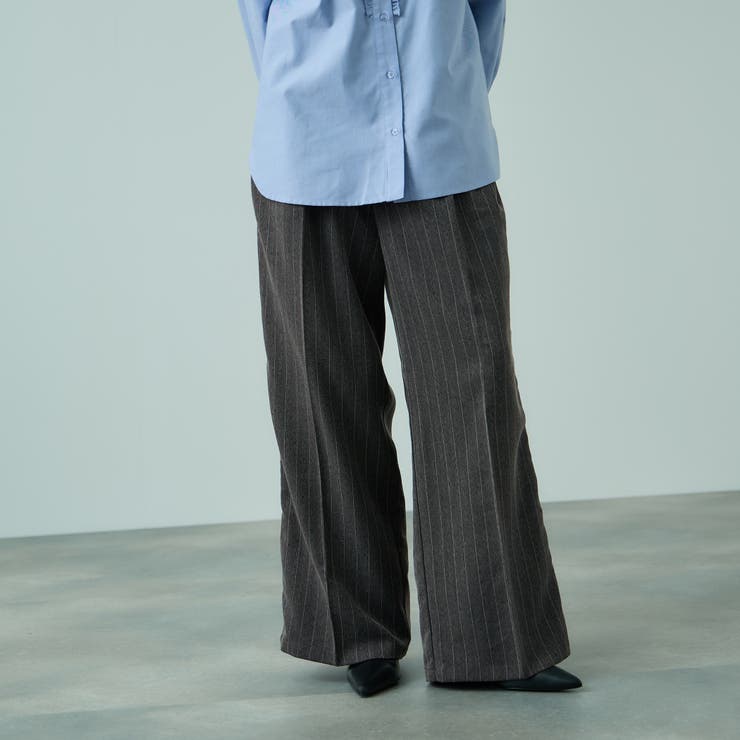 ダークグレー | ストライプサイドラインワイドパンツ≪手洗い可能≫ | VICKY