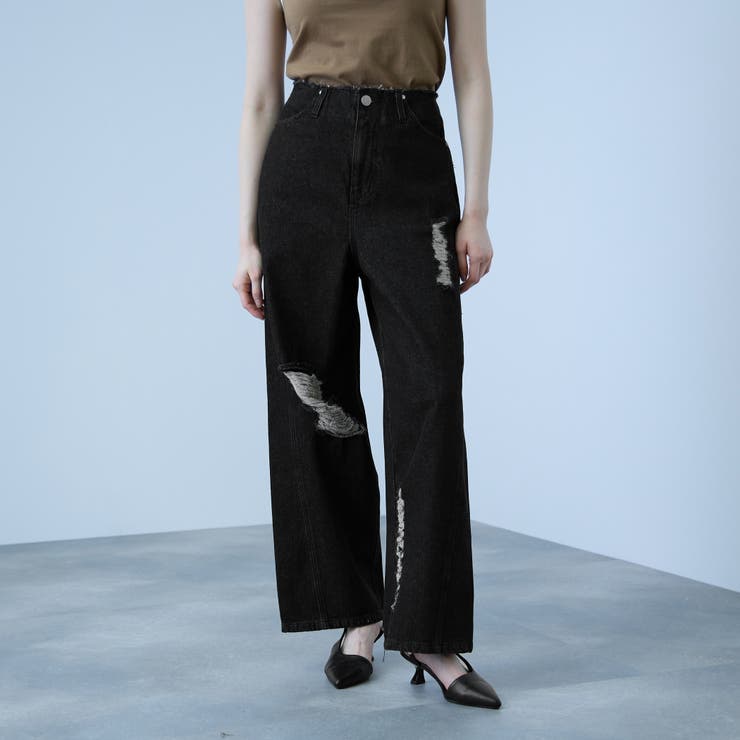 ブラック | 【大人の抜け感】デニムカットオフダメージパンツ | VICKY