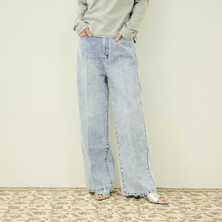 ライトブルー | サイドゴムセンタープレス ストレートデニムパンツ | VICKY