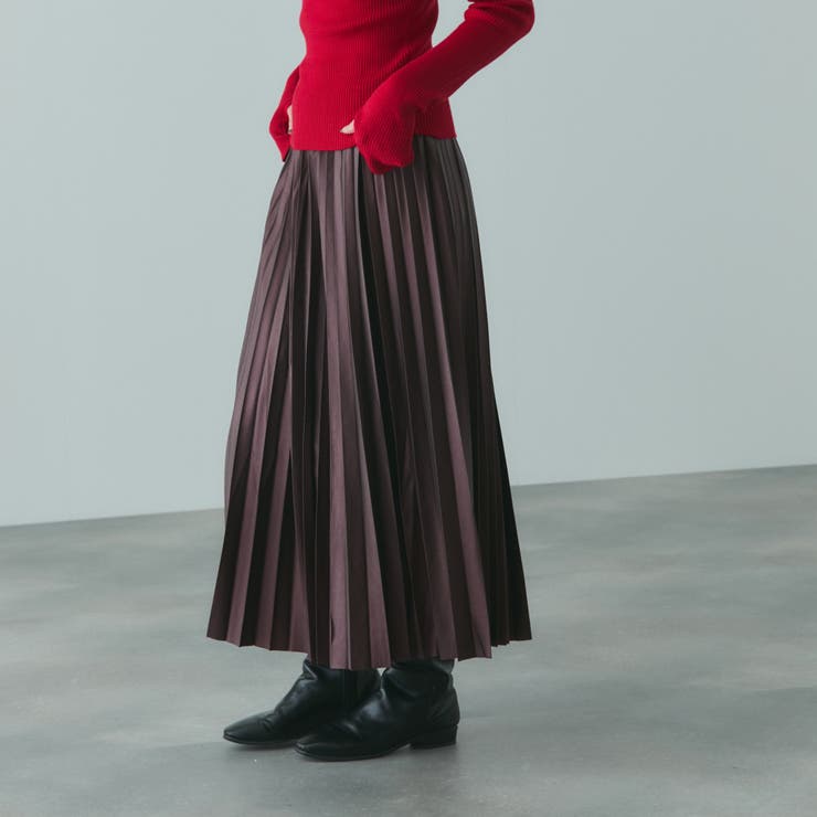 ボルドー | レザーライクジョーゼットプリーツスカート≪手洗い可能≫ | VICKY