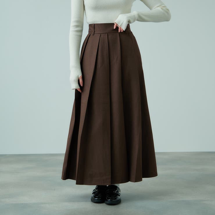 ブラウン | ワイドプリーツスリットスカート≪手洗い可能≫ | VICKY