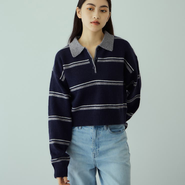 MIXボーダーポロニットプルオーバー | VICKY | 詳細画像3 