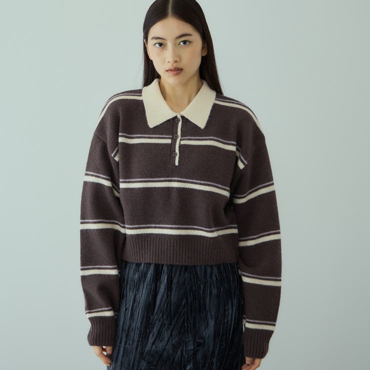 ブラウン系その他 | MIXボーダーポロニットプルオーバー | VICKY